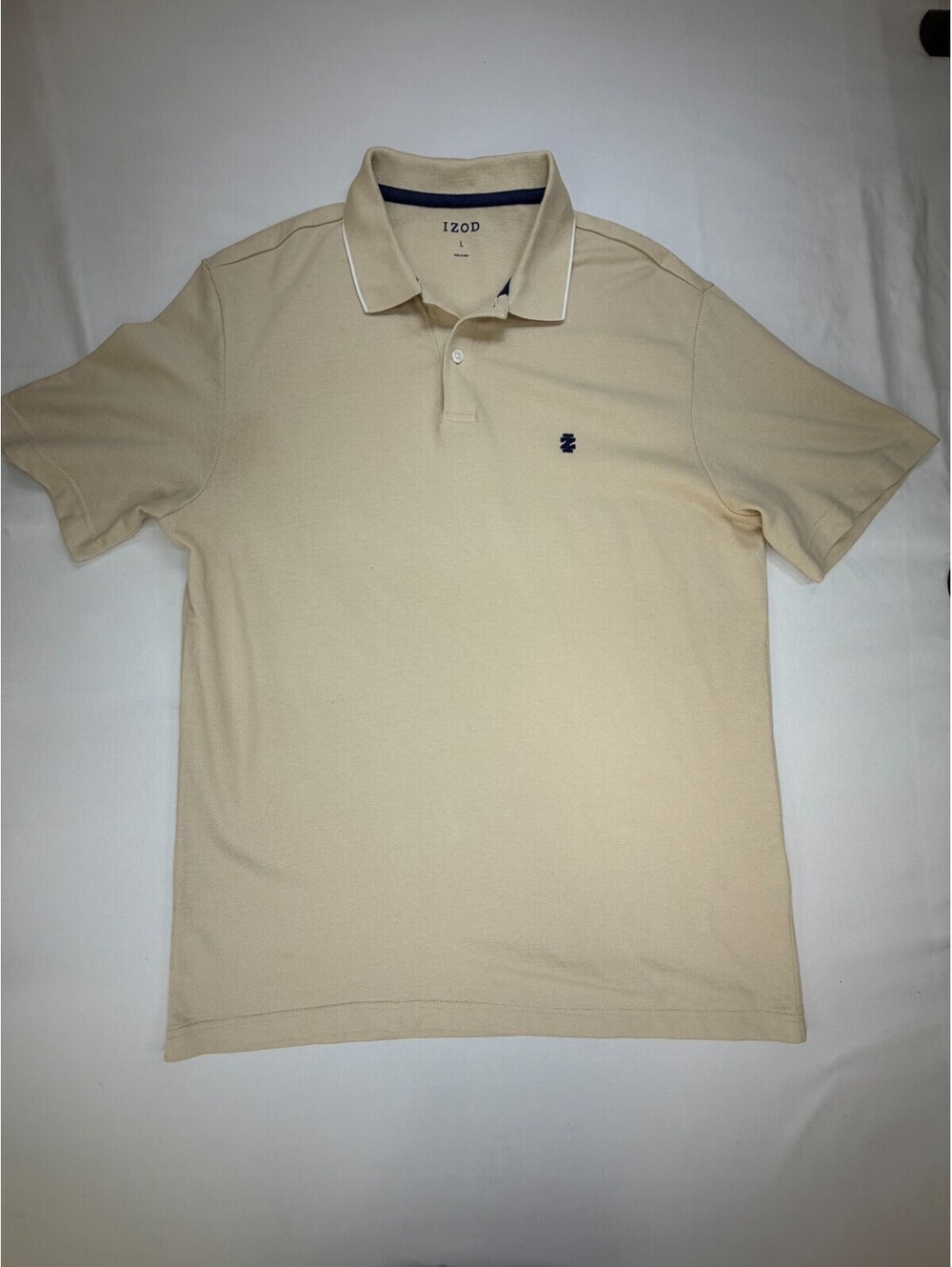 IZOD Men's Polo Shirt Short Sleeve Collared Cotton Logo Solid Size L Beige